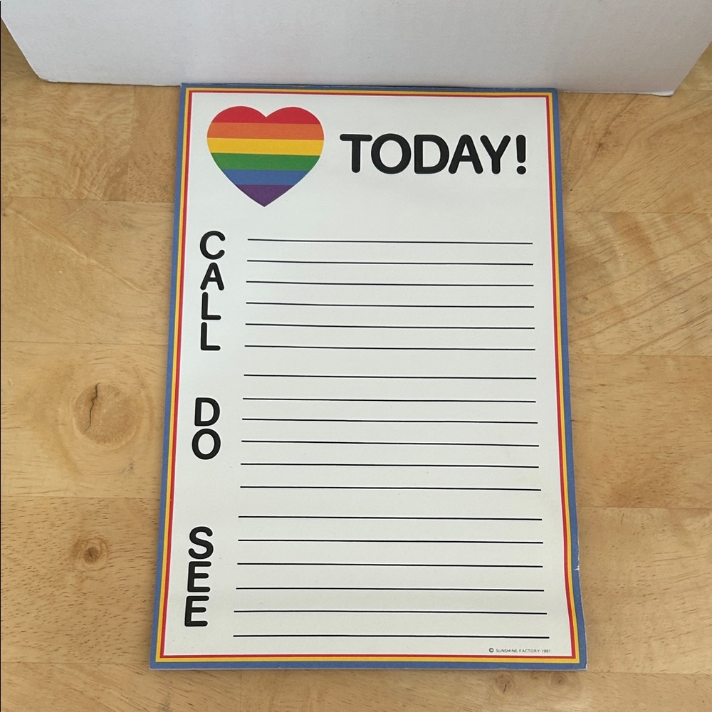 Vintage sunshine factory “to do list” print of a rainbow 🌈 heart stationery 1981